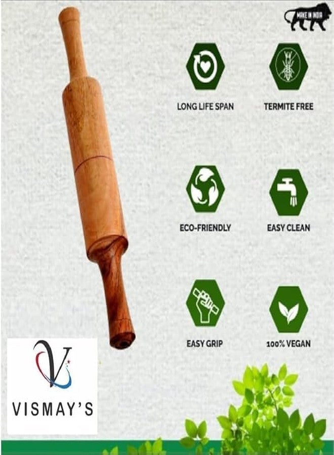 VISMAY'S 12 inch Belan Wooden Rolling Pin for Roti Roller Chapati Roller Food Grade Wood with Natural Grip Design Easy to Use in Kitchen (Desgin -1) - Image 3